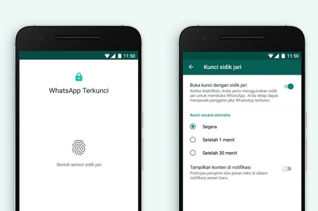 2 Cara Agar WhatsApp Aman Tidak Mudah Dibajak 1 Perlindungan WhatsApp dengan kunci sidik jari