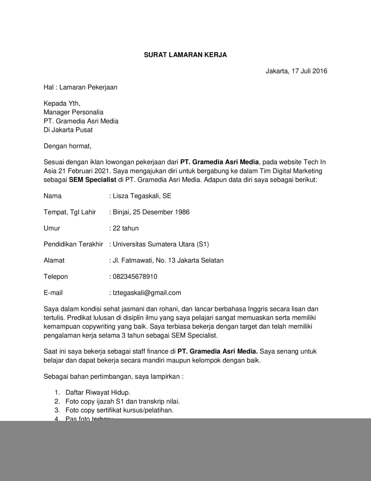 Contoh Surat Lamaran Pekerjaan