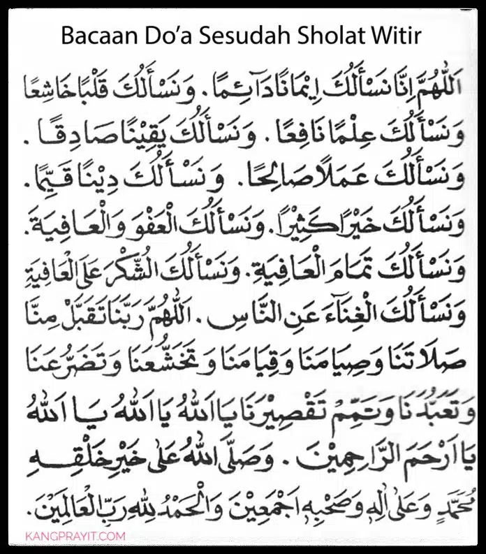 Doa Setelah Sholat Witir